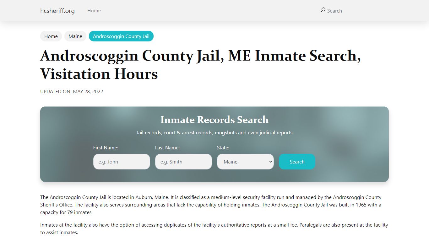 Androscoggin County Jail, ME Inmate Search, Visitation Hours