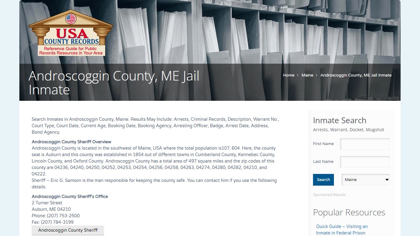 Androscoggin County, ME Jail Inmate | Name Search